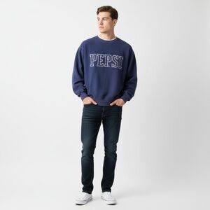 Pepsi Sweatshirt Large Dark Blue Crewneck Ribbed Cuffs Cotton Blend Vintage